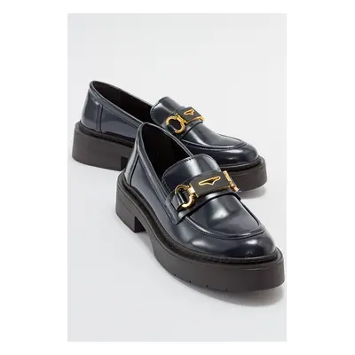 LuviShoes UNTE Navy Blue Split Women's Loafer