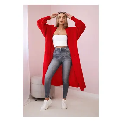 Long cardigan sweater red