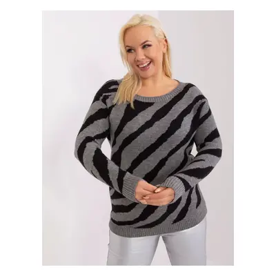 Grey women's oversized sweater with animal print