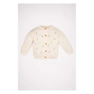 DEFACTO Baby Girl Crew Neck Floral Buttoned Cardigan