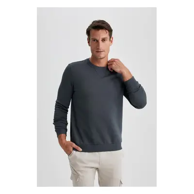 DEFACTO Ekek Anthracite Regular Fit Crew Neck Basic Plain Sweatshirt