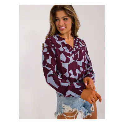 Burgundy patterned blouse with neckline SUBLEVEL