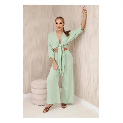 Women's set blouse with ties + trousers - mint