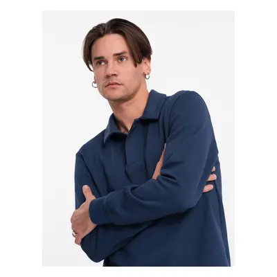 Ombre Men's structured knit polo collar sweatshirt - dark blue