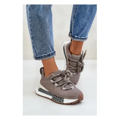 Suede women's platform sneakers with chunky lacing Artiker grey