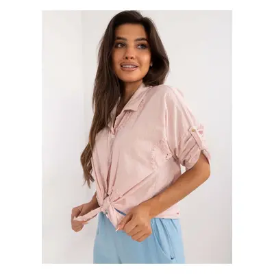 Light pink oversize summer shirt with 3/4 sleeves