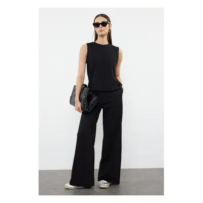 Trendyol Black 100% Cotton Zero Sleeve Wide Leg Knitted Blouse/Pants Top-Bottom Set