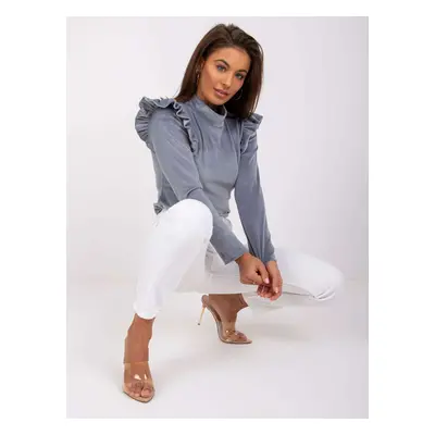 Grey velour blouse Eugenie with ruffles