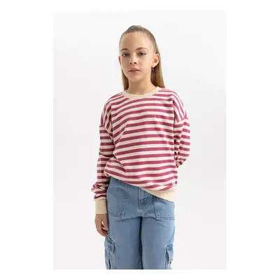 DEFACTO Girl&#39;s Striped Crew Neck Sweatshirt