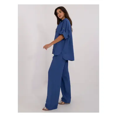 Dark blue canvas summer set with wide trousers