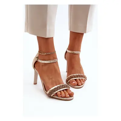 Zazoo Women's leather sandals with gold high heels