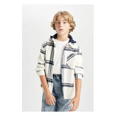 DEFACTO Boy Oversize Fit Hooded Flannel Long Sleeve Shirt