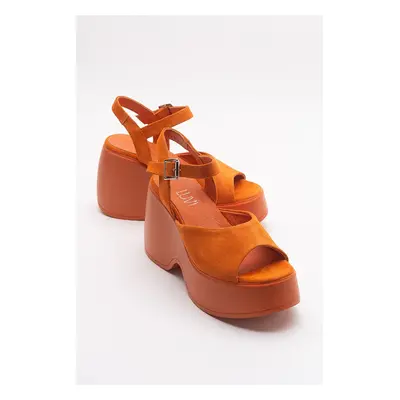 LuviShoes Abbon Women's Orange Suede Genuine Leather Wedge Heel Sandals