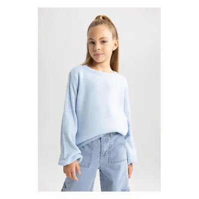 DEFACTO Girl's Regular Fit Crew Neck Sweater