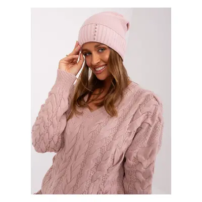 Light pink winter hat with RUE PARIS appliqué