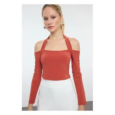 Trendyol Tile Square Neck Crop Knit Blouse