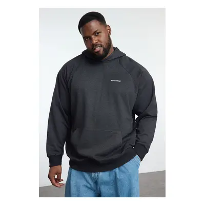 Trendyol Anthracite Oversize/Wide Cut Raglan Sleeve Hooded Plus Size Sweatshirt