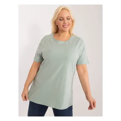 Plus size pistachio blouse with a round neckline