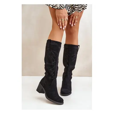 Women's knee-high heeled boots black Erisorae