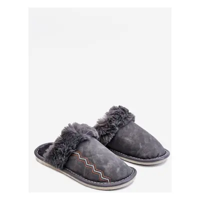 Men's warm slippers with grey fur Aron