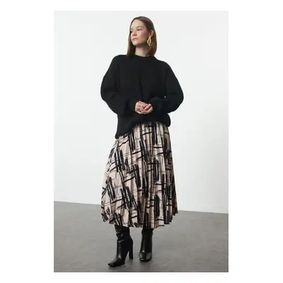 Trendyol Multicolored Patterned Pleated Satin Fabric Midi Length Woven Skirt