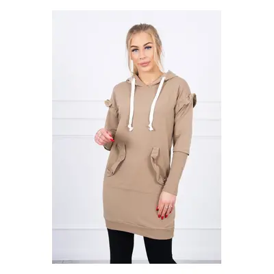 Dress with decorative ruffles and camel hood