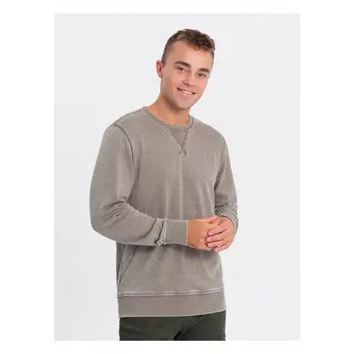 Ombre Washed men's sweatshirt with decorative stitching at the neckline - beige