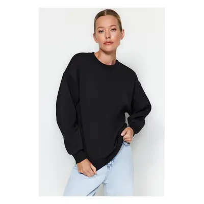 Trendyol Black Thick Fleece Regular/Normal Fit Crew Neck Basic Knitted Sweatshirt