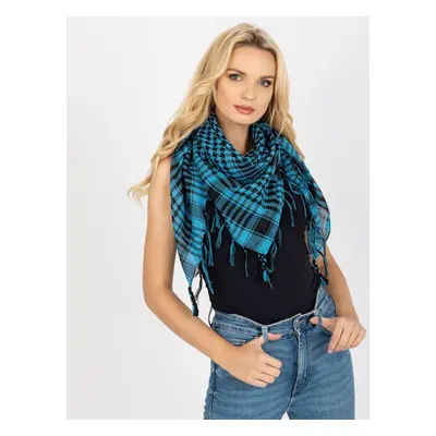 Light blue and black scarf with fringe