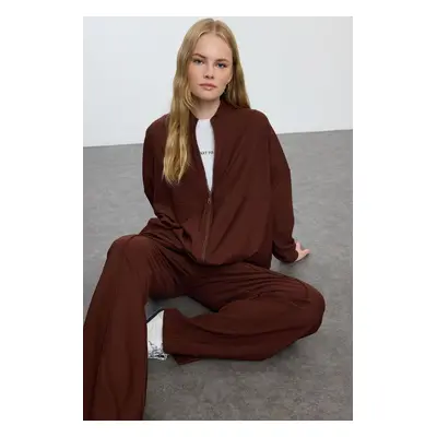 Trendyol Brown Oversize Textured Tracksuit Set