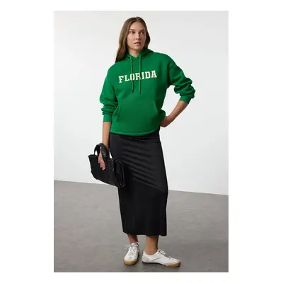 Trendyol Green Thick Fleece City Printed Oversize/Wide Fit Knitted Sweatshirt