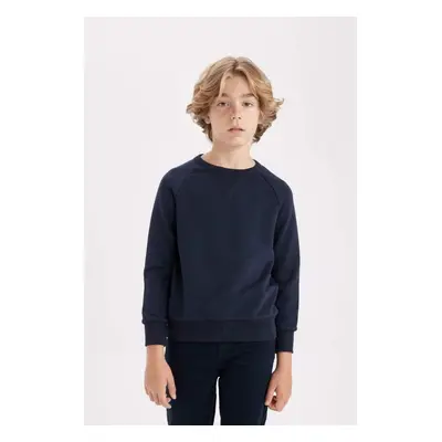 DEFACTO Boy Navy Blue Crew Neck Cotton Basic Plain School Sweatshirt