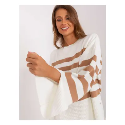 Ecru-camel women's oversize striped sweater