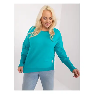 Turquoise plus-size cotton blouse with slits