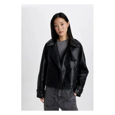 DEFACTO Regular Fit Faux Leather Jacket Coat