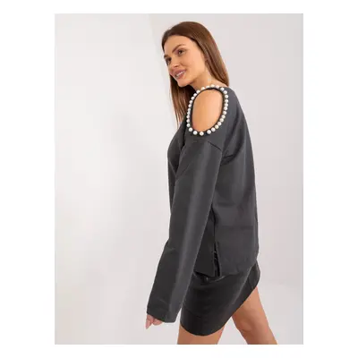 Off-the-shoulder graphite cotton blouse