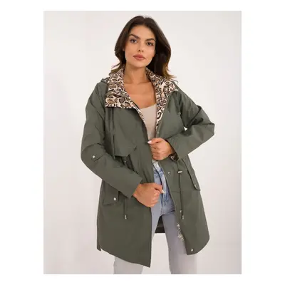 Khaki transitional jacket with drawstring