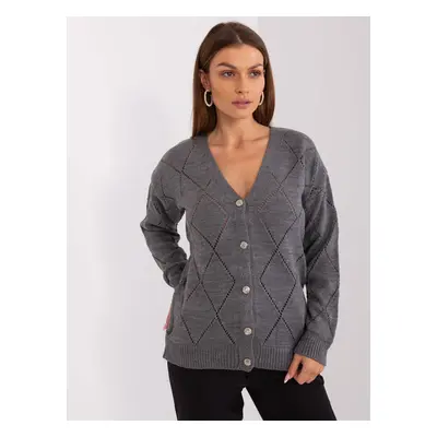 Dark grey openwork sweater with an admixture of RUE PARIS wool