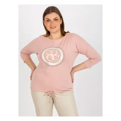 Oversized light pink blouse with applique and printed design