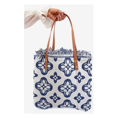 Patterned Large Woven Beach Bag White Sadhara