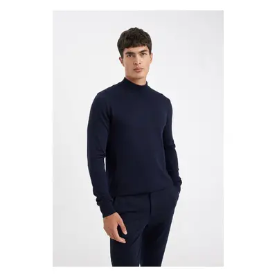 DEFACTO Navy Blue Standard Fit Regular Cut Half Turtleneck Basic Plain Knitwear Sweater