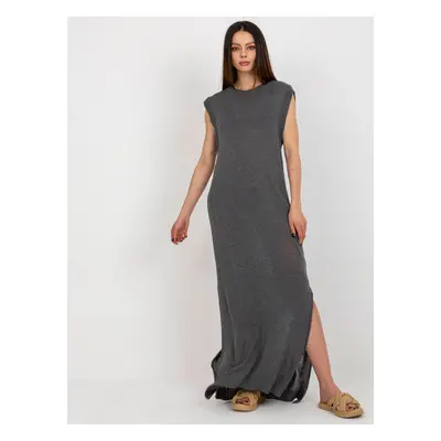 Dark gray knitted dress with a round neckline