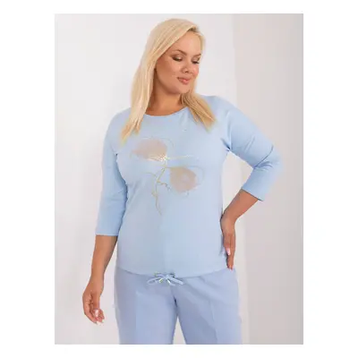 Light blue blouse plus size with 3/4 sleeves