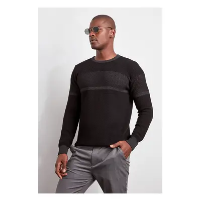 Trendyol Black Slim Crew Neck Color Block Knitwear Sweater