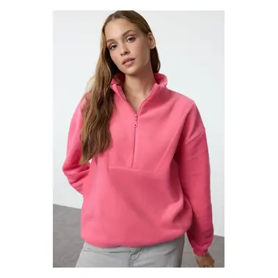 Trendyol Fuchsia Zipper Stand Collar Polar Regular/Normal Cut Knitted Sweatshirt