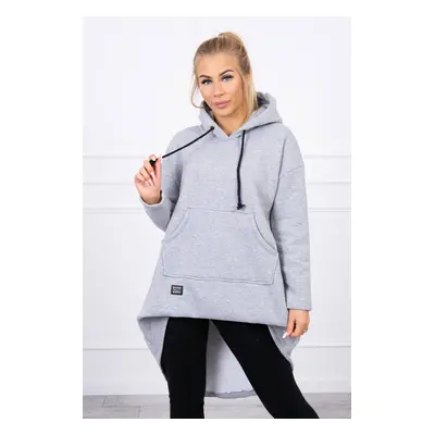 Wadded sweatshirt with long back and grey hood