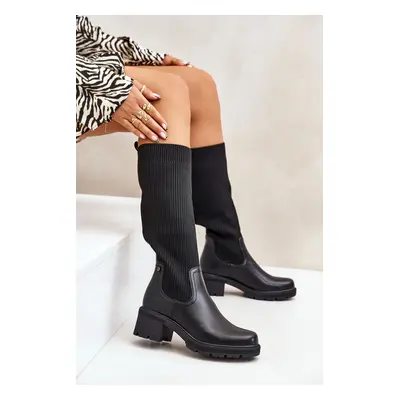 Slip-on boots with elastic upper above the knee black Vaimi