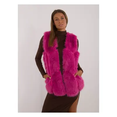 Fuchsia fur vest with pockets