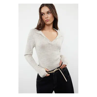 Trendyol Stone Sleeve Detailed Polo Neck Knitwear Sweater