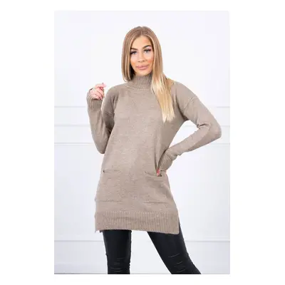 Sweater with stand-up collar dark beige